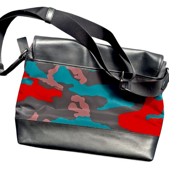 Coach signature flap messenger crossbody bag camouflage colorful large size - Picture 4 of 12